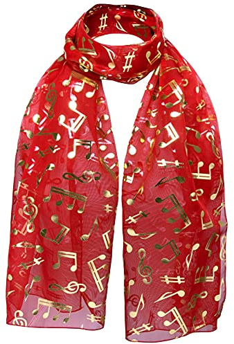 Basic Sense Music Note Scarf for Women, Gold Foil Chiffon Scarf Choir Gift | Lightweight 152 x 47cm neck scarf with gold musical notes for choir, concert, orchestra - gifts for music lovers and teachers