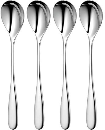 Robert Welch Stanton Bright Long Handled Spoon, Set of 4. Suitable for Latte, jam and ice Cream. Made from Stainless Steel. Dishwasher Safe.