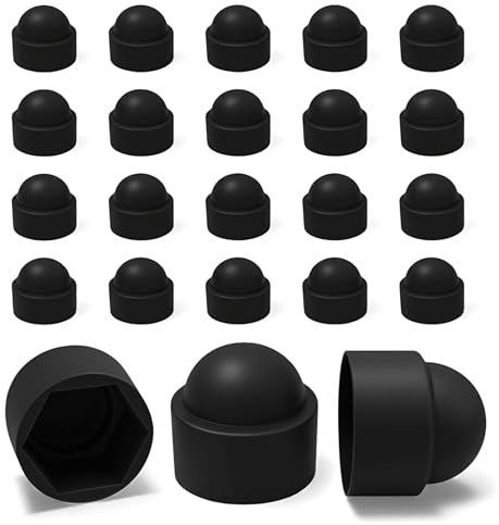Ajile – 20 Caches Écrous M10 - Clé 17 mm – Protège Écrou Et Vis – Capuchons Plastique Noirs Résistants – Cache Vis Décoratif, Protection Anti-Rouille Et Finition Propre - Bricolage