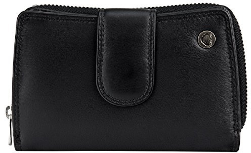 Greenburry Spongy Nappa RV-Schlossbörse Portemonnaie Geldbeutel Damen Geldbörse Leder 971, Farbe:Black