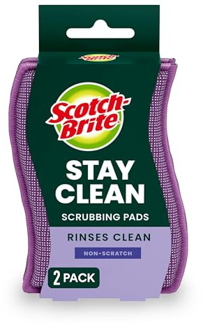 Scotch-Brite Stay Clean Scrubber Pads, 2-Pack, Non-Scratch Dish Sponges for Kitchen Cleaning, Rinses Clean, Odor-Resistant, Safe on Non-Stick Cookware, Pots, Pans, and Glassware