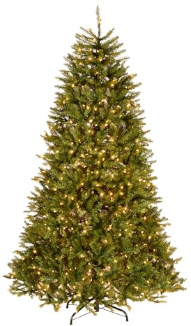 National Tree Company 7.5 ft Pre-Lit Dunhill Fir Artificial Christmas Tree, 750 Clear Lights, 2,514 Tips, Includes Stand, Green