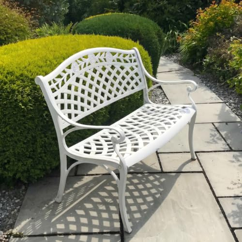 Lazy Susan Rose Metal Garden Bench | 2-Seater Weatherproof Aluminium Garden Bench | Cast aluminium, Rust Proof | 3 Year Guarantee (White)