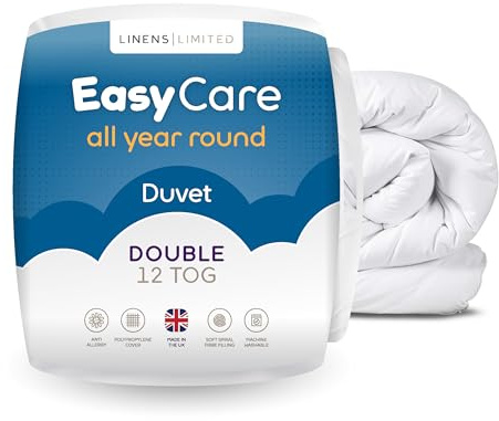 Linens Limited Double Duvet 12 Tog, Made in the UK, Easy Care, All Year Round Quilt, Soft and Comfy, Polypropylene Hollowfibre, Machine Washable (White)