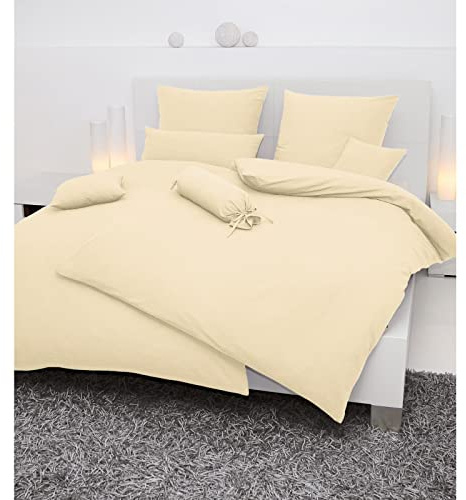 Janine Mako Soft Seersucker Bed Sheets Bed Linen Plain Piano 155 x 200 cm + Pillowcase 80 x 80 cm Cream