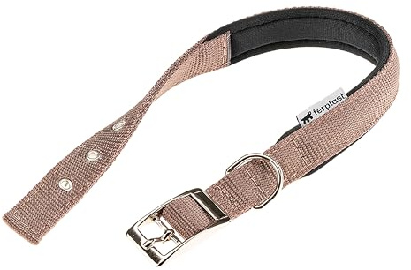 Ferplast Collar para Perro Mediano, Ajustable, Acolchado, de Nailon, con Hebilla metálica, para Cuello de 32 a 39 cm, Color marrón