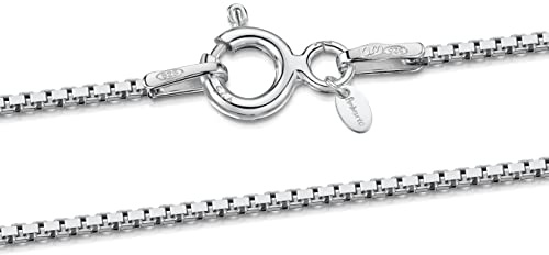 Amberta Women 925 Sterling Silver 1 mm Venice Box Chain Necklace: 50 cm / 20 inch