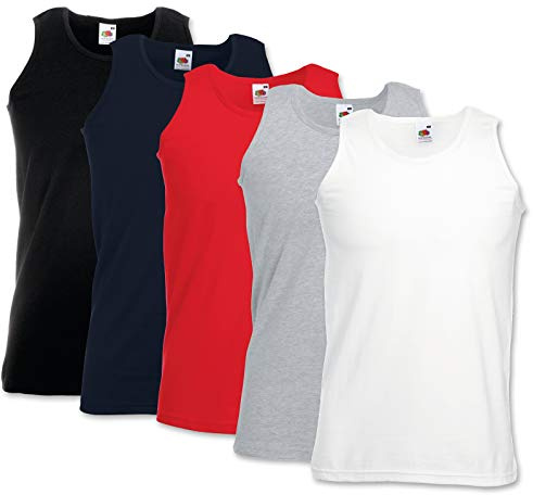 5 Pack of Fruit of the Loom Mens Athletic Vests Tank Top T Shirt Sizes and Colours (XL Mens 44-46 Inch Chest, White Black Navy Red + Grey)