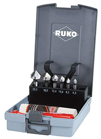 RUKO HSS Long Series Kegel- und Entgratzähler Sinker Bit-Set in Kunststoffkoffer, 90 Grad, helles Finish, 8 Stück, R102319RO