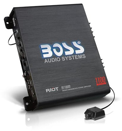 BOSS Audio Systems R1100M Monoblock Car Amplifier - 1100 High Output, 2-8 Ohm Stable, Low/High Level Inputs, Low Pass Crossover, MOSFET Power Supply