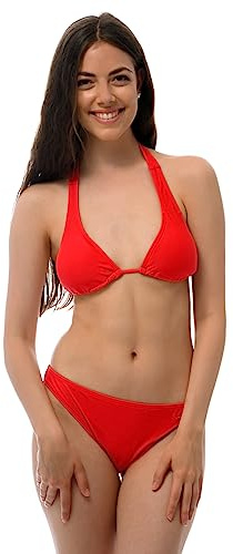ROCK-IT Apparel Bikini - Premium push up bikiniset med bikiniunderdel och triangelöverdel med bindor - snabbtorkande Rot (Slip S - Top S)