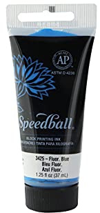 Speedball - Tinta soluble en agua de 37 ml, color azul fluorescente, impresión de bloques, impresión de lino, serigrafía, kit para artistas