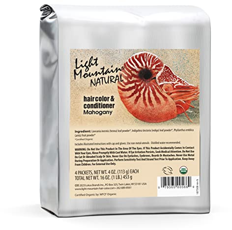 Light Mountain Mahogany Hair Dye - Organic, Chemical-Free, Semi-Permanent for Men/Women, with Henna Leaf Powder and Botanicals, 16 Oz