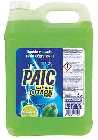 PAIC - Liquide Vaisselle Fraîcheur Citron Vert, Action Nettoyante, Dégraissante et Anti-Odeur, Format Économique, Bidon de 5L