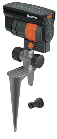 Gardena 38124 ZoomMaxx - Aspersor oscilante sobre Base de Metal, Gris, Naranja