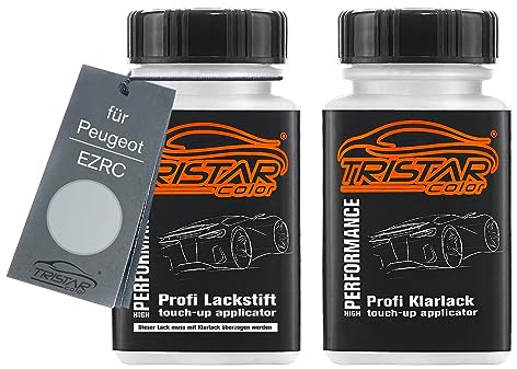 TRISTARcolor Peinture voiture Crayon de retouche peinture pour Peugeot EZRC Gris Aluminium Metallic Peinture de base vernis clair 50 ml chacun