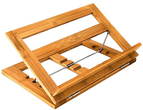 Relaxdays Kochbuchständer Bambus H x B x T: ca. 22 x 33 x 22,5 cm Rezepthalter neigungsverstellbar in 3 Stufen Buchständer für Küche und Büro als Kochbuchhalter und Leseständer Buchstütze Holz, natur