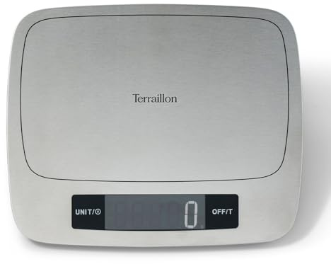 TERRAILLON - MY COOK 15 INOX- Blance de cuisine électronique, Large plateau Inox de 25 x 20 cm, Revêtement Anti-trace, Ecran LCD rétro-éclairé, Capacité 15 kg, Graduation 1 g, Inox