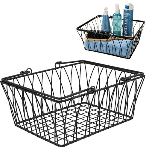 Spectrum Farmer’s Market-Style Wire Basket for Organizing Bathroom, Pantry & Craft Room, Metal, Black, M