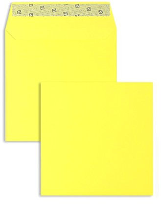 100 Stück, Farbige Briefumschläge, 160 x 160 mm, Haftklebung mit Abziehstreifen, Gerade Klappe, 130 g/qm Colorista, Ohne Fenster, Gelb, Blanke Briefhüllen