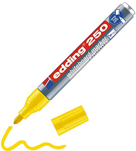 edding 250 whiteboardmarkör – gul – 1 whiteboardpenna – rund spets 1,5–3 mm – boardmärkpenna kan torkas av – för whiteboard, flipchart, magnettavla, anslagstavla, planeringstavla – sketchnotes