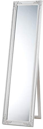 Baroni Home Montemaggi Specchio da Terra con Inclinazione Regolabile, Specchio Rettangolare con Cornice in Legno Bianco Stile Shabby, Specchiera da Camera e Salone, 40x160 cm