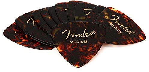 Fender Classic Celluloid Guitar Picks 346 Shape, Guitar Accessories, Tortoise Shell, Medium, 12-Pack
