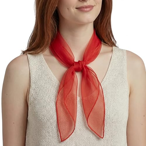 Basic Sense Square Chiffon Scarf Bandana for Women, Head Scarf Hair Wrap | Crisp organza-feel chiffon holds its shape when tied. Bandana, head scarf, neck scarf or hair wrap. Sheer 63x63cm