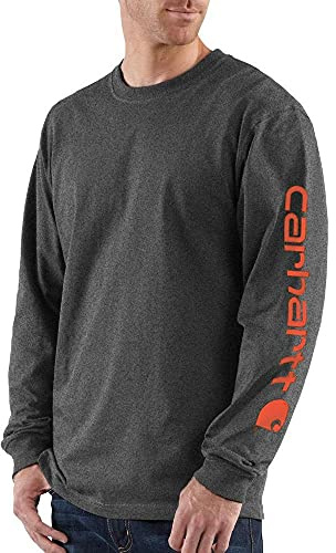 Carhartt Men's Dearborn Loose LS Logo T-Shirt, Carbon Heather, Medium