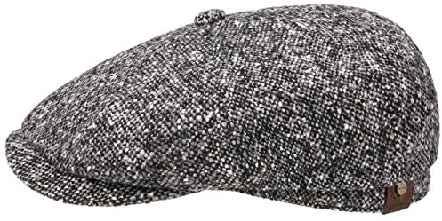 Stetson Hatteras Donegal Peaked Cap for Ladies/Men - Made in the EU - Made from 100% Virgin Wool - 100% Cotton Lining - Color Variety - Flat Cap for Autumn/Winter Black