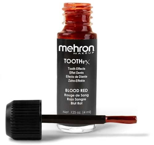 Mehron Makeup Tooth Fx Blood Red Temporary Red Tooth Paint Perfect For Creating Red Teeth Fx, Rotten Teeth Makeup, & Bloody Teeth Sfx For Halloween, Cosplay, & Theater .125 Oz 4 Ml