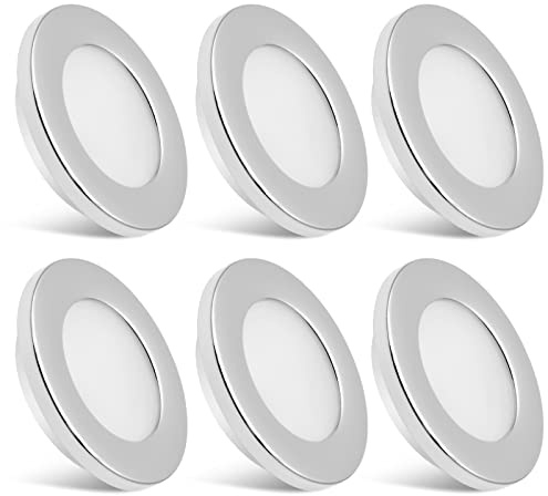 Dream Lighting 12v LED Spot Lights 2W IP44 6 Pack Downlights Chrome Plated for Campervan Motorhome Boat Van Caravan Recessed Mount Lighting Under Cabinet Kitchen 70MM 2.7inch 3000K Warm White