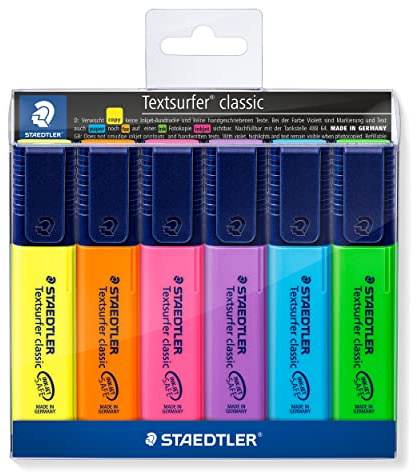 STAEDTLER 364 WP6 Textsurfer Classic Highlighter - Assorted Colours (Wallet of 6)