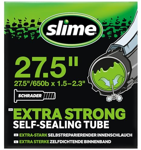 Slime 30077 Bike Inner Tube with Slime Puncture Sealant, Self Sealing, Prevent and Repair, Schrader Valve, 27.5 x 1.5-2.3