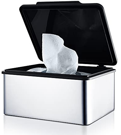 blomus -MENOTO- Feuchttücherbox aus poliertem Edelstahl, mit praktischem Kunststoffeinsatz, exklusive Optik, modernes Badaccessoire, hochwertig (H / B / T: 7 x 14,9 x 13,2 cm, Edelstahl, 68822)