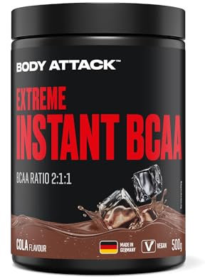 Body Attack Extreme Instant BCAA - 500 g - Cola - Made in Germany - Gut lösliches, veganes BCAA Pulver im Verhältnis 2:1:1 - Zuckerfreie Aminosäuren für intensives Training - Mit L-Leucin
