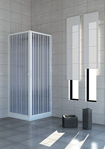 Rollplast BLUN2CONCC28080080 Box Doccia a Soffietto, Dim. 80 x 80 x H 185 cm, in PVC, Lati, Due Ante, con Apertura angolare, Bianco