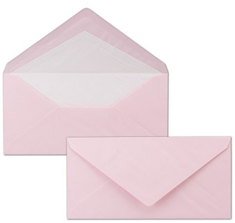 50 x DIN Lang Briefumschläge - Rosa mit weißem Seidenfutter - 11x22 cm - 80 g/m² - ideal für Einladungen, Weihnachtskarten, Glückwunschkarten aus der Serie Farbenfroh