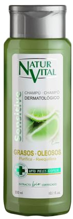 NaturVital - Champú Sensitive, Sin Parabenos ni Siliconas, Champú Natural para Pelo Graso, Dermatológico para Piel Atópica y Cuero Cabelludo Sensible, 300ml