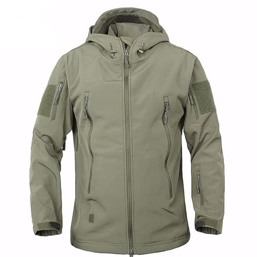 NEWSTYP Outdoor Impermeabile SoftShell Caccia Giacca A Vento Escursionismo Campeggio Pesca Speciale Militare Tattico Con Cappuccio, Verde militare, Small