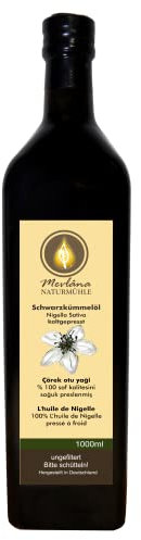 Mevlana Naturmühle Schwarzkümmelöl, ungefiltert, kaltgepresst, Pressung, Rohkostqualität, 1er Pack (1 x 1 l)