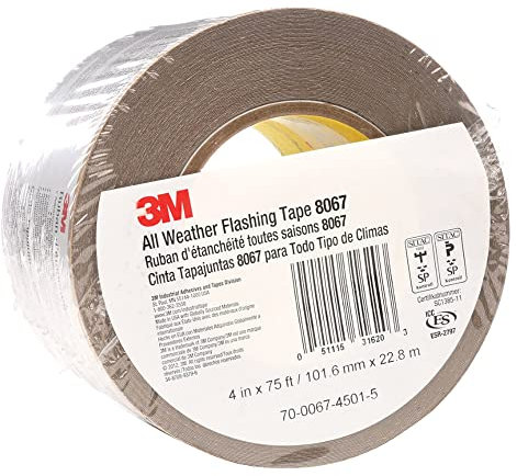 3M All Weather Flashing Tape 8067 (4 x 75 ft) - 1 Roll - Self-Adhesive Waterproof Flashing for Windows & Doors, Slit Liner (2-2 Slit)