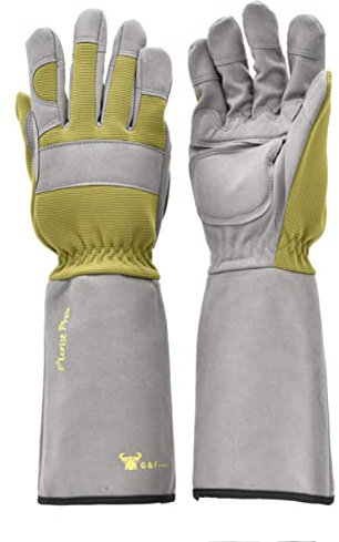 G & F Products 2431L Florist Pro Long Sleeve Rose gardening Gloves, Rose Pruning Gloves, Thorn Resistant Garden Gloves - Men's Large , Yellow , Army Green