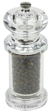 Cole & Mason H50501P 505 Clear Pepper Mill, Precision+, Acrylic, 140 mm, Single, Includes 1 x Pepper Grinder