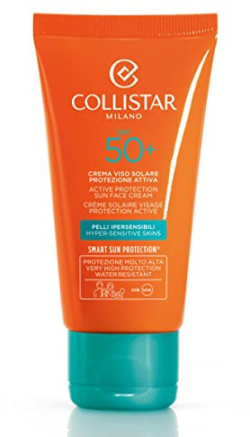 Collistar Crema Viso Solare Protezione SPF 50+, Prevenzione da Rughe e Macchie, Adatto a Pelli Sensibili e Bambini, Viso, Mani e Decollete, 50 ml