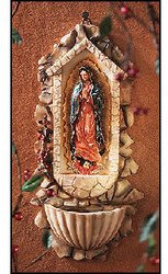 PLC Our Lady of Guadalupe Holy Water Font Colorful Illustrated Marble Resin 10 Height