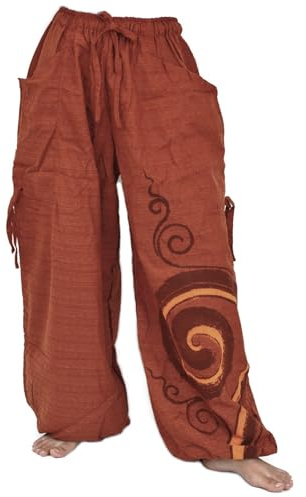 Siamrose Baggy Harem Pants Men Women, Wide Leg Yoga Lounge Trousers, Adjustable Length, 2 Pockets, One Size (Orange)