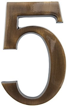 HUBER número de casa 5 de latón 20 cm I números de casa para puerta I número de casa XL I placas de número de casa en latón noble diseño 3D