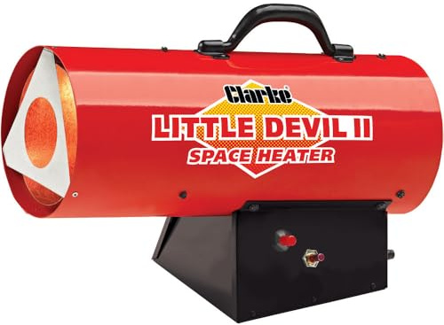 Clarke Little Devil 2 10 kW propan gasvärmare med regulator och slang, bärbar 35 000 BTU-värmare för verkstäder, garage och skjul (230 V)