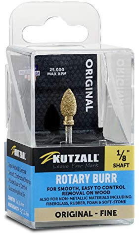 Kutzall Original Flame Rotary Burr, 1⁄8 Shaft, Fine - Wood Carving Bit for Dremel, Foredom, DeWalt, Milwaukee. Abrasive Tungsten Carbide, 1⁄4 (6.3mm) Dia. X 1⁄2 (12.7mm) Length, FL-14-EG